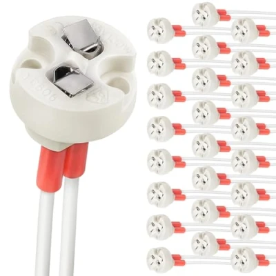 Image of DiCUNO MR16 GU5.3 /G4 Lamp Holder, Bi Pin Base for 12V Halogen/LED Bulb, Ceramic Socket with 150MM Lead, 24 Pack