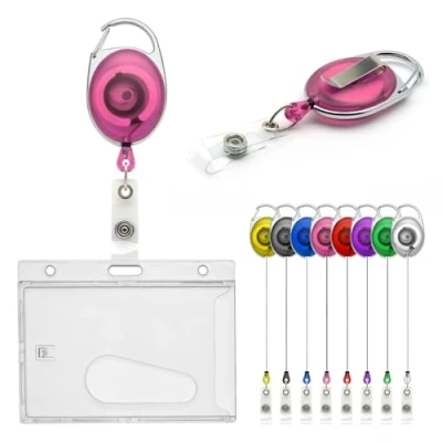 Image of CKB LTD Badge Holder Retractable Reel Set Combo Single Sided Enclosed Ejection Slot Horizontal ID Card for School, Office, Identity Belt Clip Attachment Holds 86x54mm (Pink)