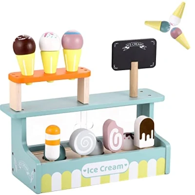 Image of GAGAKU Wooden Ice Cream Set Wood Toy Playset for Kids 10pc Toys Toddlers Girls Boys