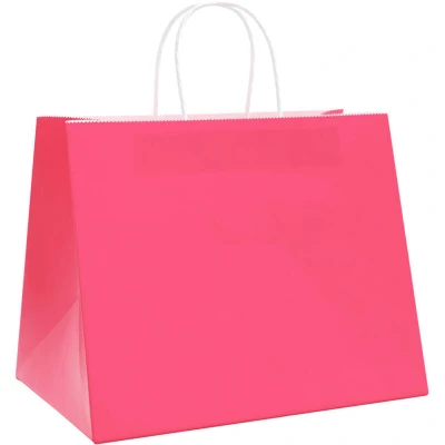 Image of vidaXL Paper Bags 250 pcs with Handles Pink 32x22x24 cm