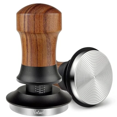Image of NOTSEK Coffee Tamper, Spring Loaded 54mm Tamper with Ripple Base, Walnut Wood Tool 304 Stainless Steel Base for Portafilter