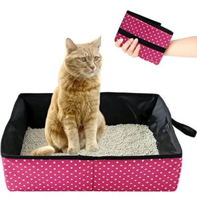 Image of Foldable Cat Litter Tray, Portable Travel Box, Tray for Kittens, Pets, Waterproof, Easy to Clean, Useful Outdoors, Camping, Home Use, Rose