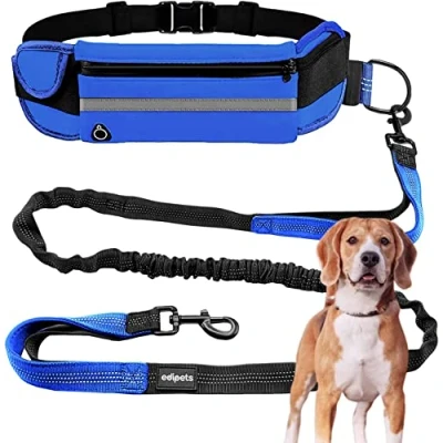 Image of Edipets, Dog Running Lead, Waist Belt, Hands Free, Anti strain, Reflective, Walking, Training, with your Dogs, 160 220 cm (Blue)