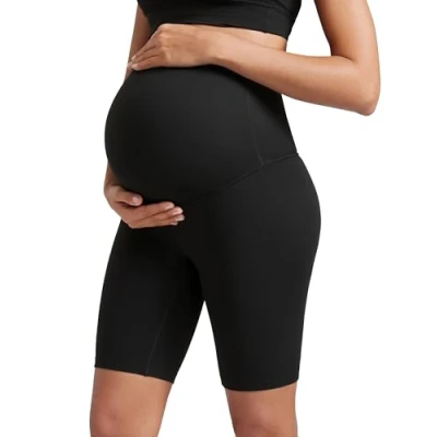 Image of CRZ Yoga Women&#039;s Butterluxe Maternity Shorts Over The Belly 8&quot; Bump Sports Biker Pregnancy Leggings Black 16