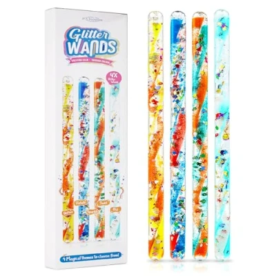 Image of JFA Supplies Pack of 4 Spiral Glitter Wands 32cm Long Assorted Colours and Shapes