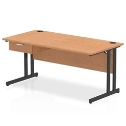 Image of Impulse 1600x800 Desk Oak/Black Cantilever Leg 1x1 Drawer Fixed Ped