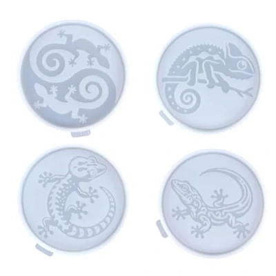 Image of xbiez 4 Pack Resin Moulds Art Project Cup Pad Lizard Shape Craft Mold Mats Molds Silicone Texture