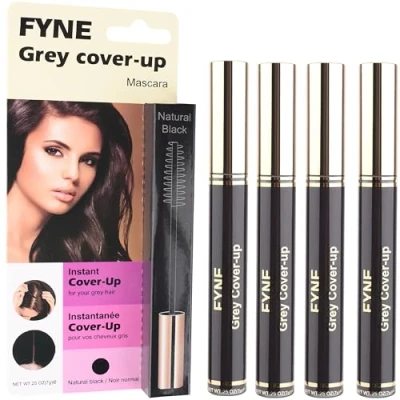 Image of FYNE Root Touch Up Hair Mascara Pack of 4 Instant Natural Black Grey Cover Magic Retouch Temporary Colour for Men &amp; Women
