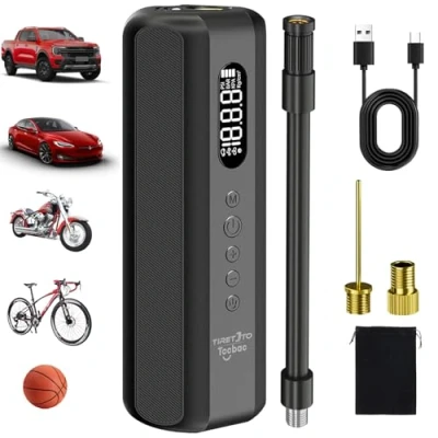 Image of Tccbac Electric Bike Pump 5200mAh Portable Cordless Tyre Inflator Air Compressor with Digita Gauge for All Bikes，Cars,Motorbikes,Balls,150PSI Auto Off