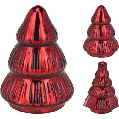 Image of Carousel Home Small Red Glass Christmas Tree Mottled Ornament Freestanding Statue Decoration 13cm Design Varies One Supplied