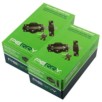 Image of 2 x Perry 1126A070BK 70mm No 1126 KA Single Locking Long Throw Locks with Elongated Keep and Stainless Steel Bar