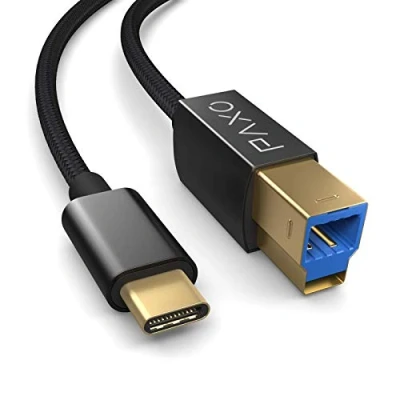 Image of PAXO 2m Nylon USB C Printer cable, 3.1 (USB 3.0), black, male to B, charging data gold connector
