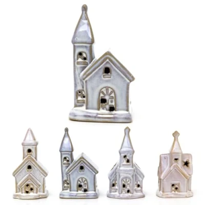 Image of Ceramic LED Church Light Up Christmas Ornament Festive Decoration Village Chapel 12cm Design Varies One Supplied