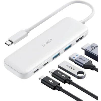 Image of Anker USB C Hub, 332 Hub (5 in 1) with 4K HDMI Display, 5Gbps Data Port and 2 A Ports for MacBook Pro, Air, Dell XPS, Lenovo Thinkpad, HP Laptops More (White)