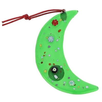 Image of GlassOfVenice Murano Glass Moon Christmas Ornament Green