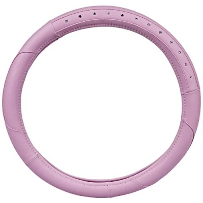Image of Sumex Branded Girls Classy Pink Leather Car Steering Wheel Cover with Silver Diamonds
