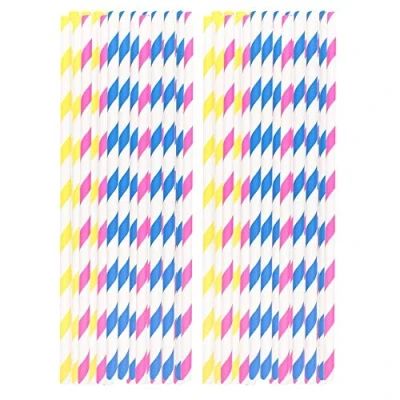 Image of 80 x Paper Straws Drinking Biodegradable Coloured for Cocktail Party
