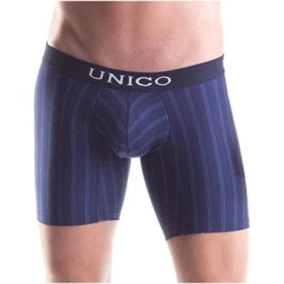 Image of Mundo Unico Mens Trunks Boxer Shorts Paralelo Dark Blue Stripes Cotton Long Leg Underwear (XL)