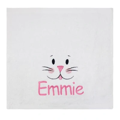 Image of TeddyT&#039;s Children&#039;s Personalised Bunny Rabbit Bath Time Face Wash Flannel Towel (Pink Embroidery)