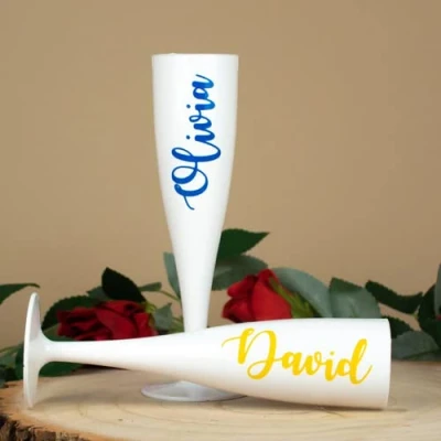 Image of PARTYRAMA.CO.UK Personalised Champagne/Prosecco Plastic Flutes… (White)