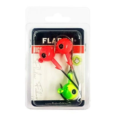 Image of FLADEN fishing Assorted Multi Coloured Non Toxic Ball Jigheads Perfect for predator with soft bodied lures (3 Pack 20g 8/0 Hook, Red/Yellow) [35 12080]