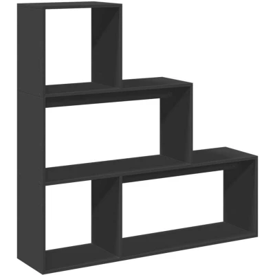 Image of vidaXL 3 Tier Room Divider Bookcase/Bookshelf Black Engineered Wood 123x29x123 cm Versatile Placement in Living Room, Bedroom, Study, Basement.