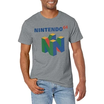 Image of Nintendo Men&#039;s N64 Logo Short Sleeve T Shirt, Premium Athletic Heather, S