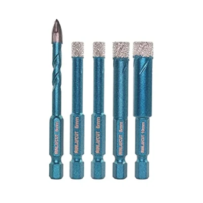Image of Porcelain Tile Drill Bits Set MINLAYCUT 6/6/8/10mm+6mm Diamond Hole Saw Kit Quick fit Hex Shank for Ceramic Marble