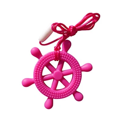 Image of Sea Helm Wheel Silicone Teether Soother Teething Sensory Chewy Chewelry BPA Free with Chord and Breakaway Clasp, 5 Colours (Pink)