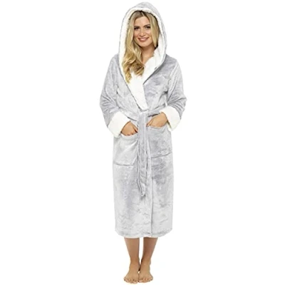 Image of KATE MORGAN Ladies Soft, Comfy &amp; Cosy Dressing Gown (Small, Shimmer/Grey)