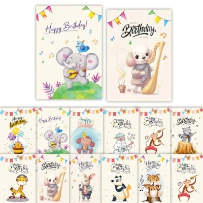 Image of Papa Prints Kids Birthday Cards Multipack Pack of 24 Greeting (148 x 105 mm) Happy Card Packs with Envelopes