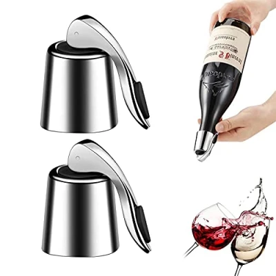Image of Youtai 2 Pack Reusable Stainless Steel Wine Bottle Plug with Silicone Sealer, Vacuum Expanding Beverage Stopper to Keep Fresh