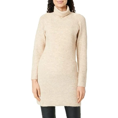 Image of PIECES Women&#039;s Pcellen Ls High Neck Knit Dress Noos Bc, White Pepper, XL