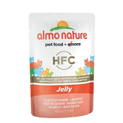 Image of almo nature HFC Jelly Wet Cat Food Pouch with Salmon (Pack of 24 x55g)