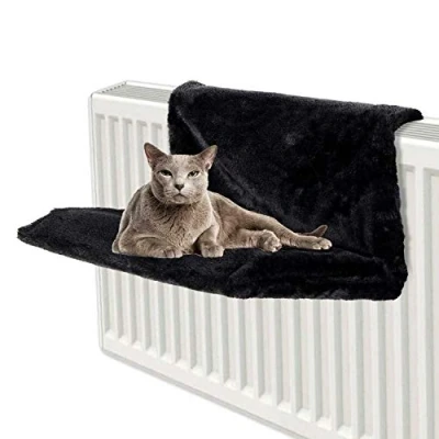 Image of Greenfields Cat Kitten Puppy Dog Animal Radiator Hanging Bed Cosy Fleece Warm Basket Cradle Hammock Made from Strong Durable Metal Frame Suitable for Pets up to 5kg (Black)
