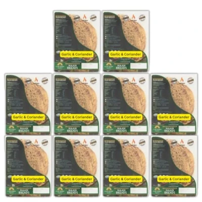 Image of (6 20 Naan Breads) Garlic &amp; Coriander, Plain Or Spicy Breads 360g per pack ((Garlic) 10x2 Naans)