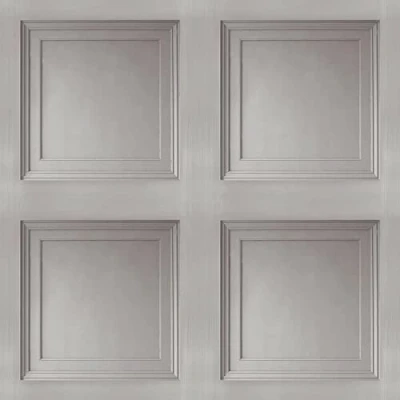 Image of SOPHIE LAURENCE Wood Panel Effect Wallpaper Realistic Square Panelling Flat Finish 3D (Sample Grey)