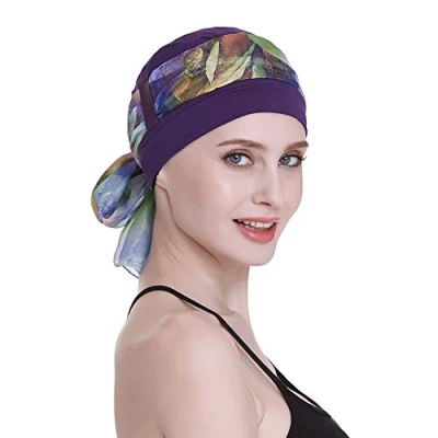Image of Sleep Caps for Chemo Women Alopecia Hair Loss Hats Scalp Bonnets Cancer Headwear Purple