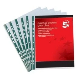 Image of 5 Star Punched Pocket Polypropylene Top opening A4 Glass Clear [Pack 100]