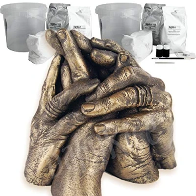 Image of Family Hand Casting Kit 3D Cast Sculpture Gift, Large 15 Piece Set, 2kg Alginate, Stone Plaster, Paint, Metallic Wax Finishing Kit, 2 Clear Containers, Easy Instructions by BabyRice Made in UK