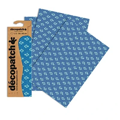 Image of Décopatch Ref C752O Blue &amp; Green Floral Pattern Paper Pack Each Sheet 30 x 40cm, of 3 Sheets Best Used With Décopach Glue Varnish,