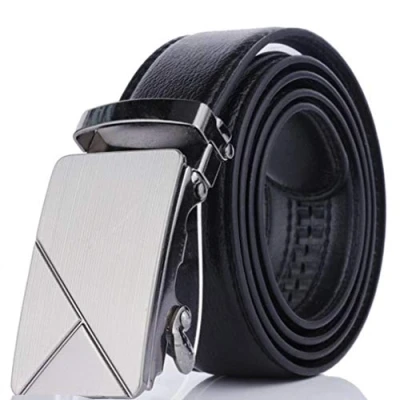 Image of Mens Black Leather Belts Buisness Ratchet Dress Belt With Automatic Buckle For Jeans