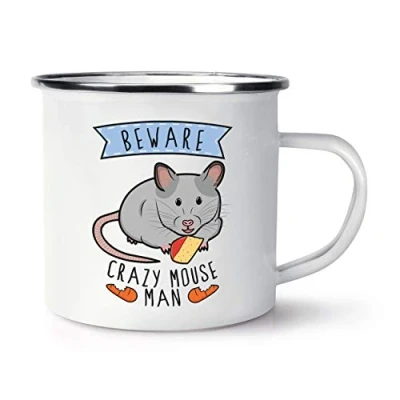 Image of Beware Crazy Mouse Man Retro Enamel Mug Cup