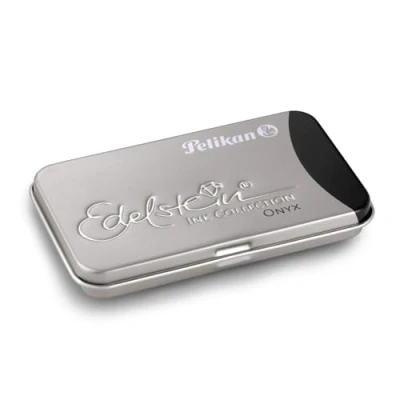 Image of Pelikan 339648 Gemstone GTP/6 Fountain Pen Ink in Metal Case Garnet Cartridge Black
