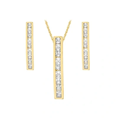 Image of Carissima Gold Women&#039;s 9 ct Yellow Cubic Zirconia Bar Earrings and Pendant on Prince of Wales Chain Necklace 46 cm/18 inch