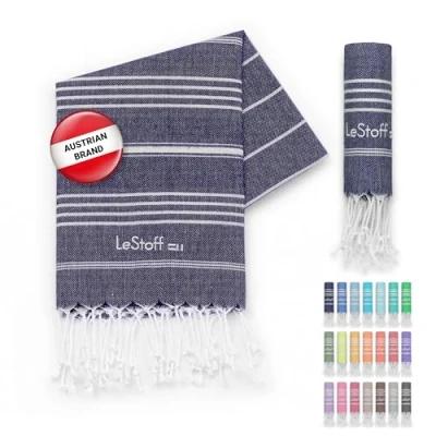 Image of LeStoff Premium Hammam Towel 100% Organic Cotton Pre washed Sustainable Absorbent &amp; Quick drying Beach, Bath, Shower, Yoga, Spa Travel (50 x 100 cm, Navy)