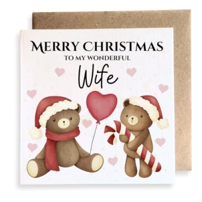 Image of Second Ave Wife Love Bears Square Card Christmas Xmas Holiday Festive Greetings