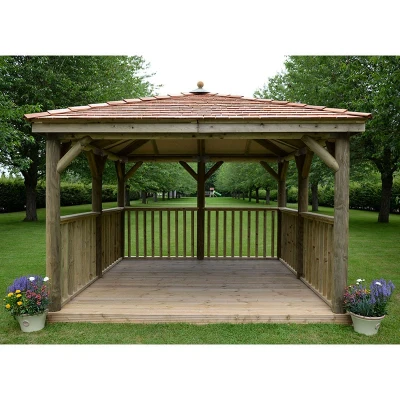 Image of 11&#039;x11&#039; (3.5x3.5m) Square Wooden Garden Gazebo with New England Cedar Roof