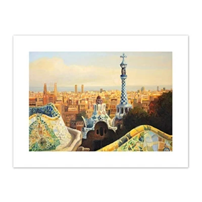 Image of Park Guell Painting Barcelona Art Print Canvas Premium Wall Decor Poster