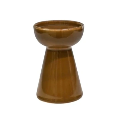 Image of Ivyline Bowen Pillar Candle Holder in Fawn with Stable Base Modern Elegant Home Decoration H14 x D9 cm